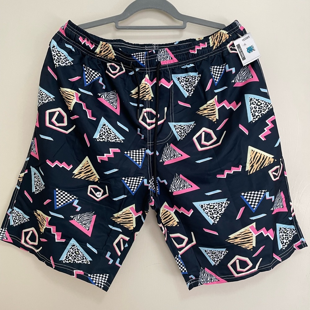 Geometric Swim Trunks Drawstring Sz Large NWT